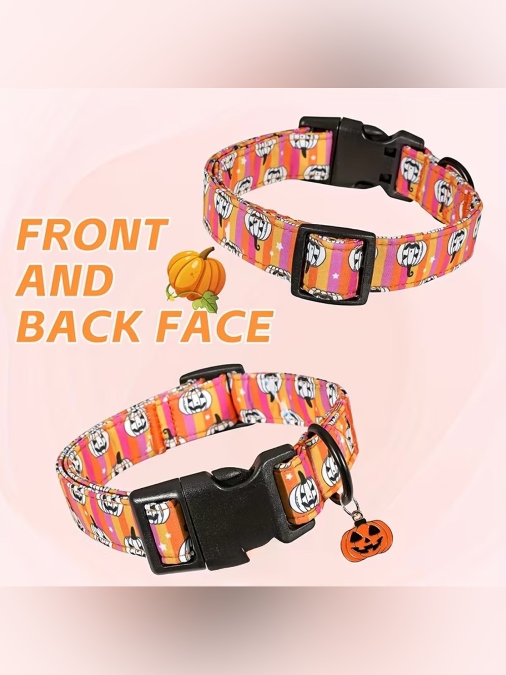 Halloween Pumpkin Dog Collar w/charm. Small, Medium or Large. - Picture 3 of 6